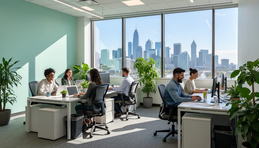 Modern Calgary commercial office with eco-friendly painted walls and natural lighting